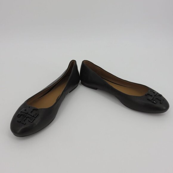 Tory Burch Lowell 2 Women 8 M Black Leather Ballet Flat Slip On Shoes 57778 Logo - Picture 10 of 16